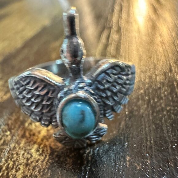Boho Chic Native American Guardian Hawk Turquoise Ring: Size 7, 8,10, Gift Box - Picture 2 of 12
